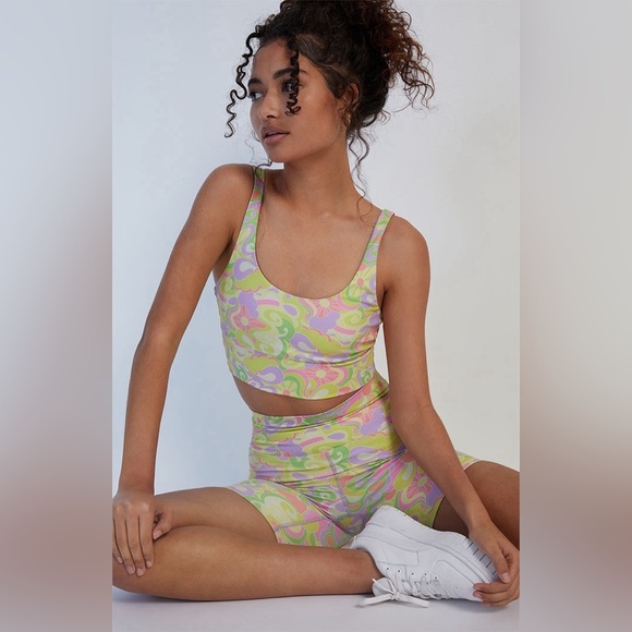 New! SET Beach Riot Leah Crop Felicia Boyshort Psychedelic Sunshine 31123 - Picture 8 of 14